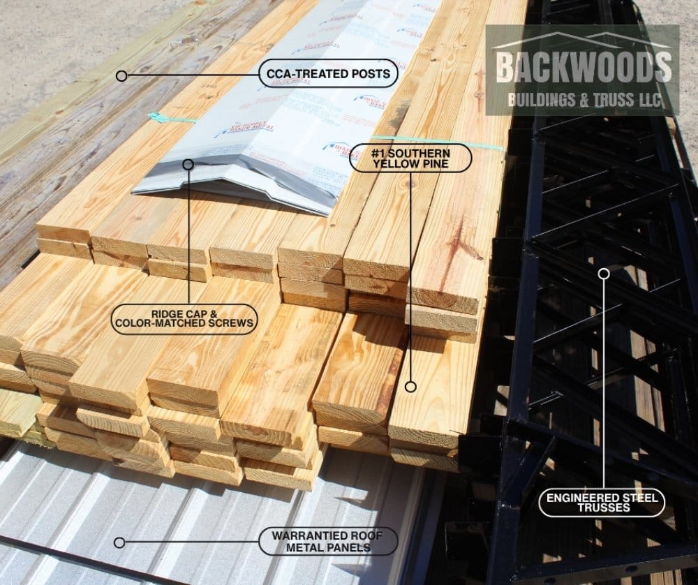 DIY pole barn kit materials that come from Backwoods Buildings